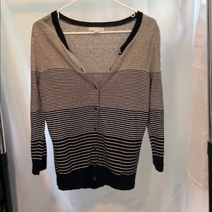 Black and white horizontal pin striped cardigan.